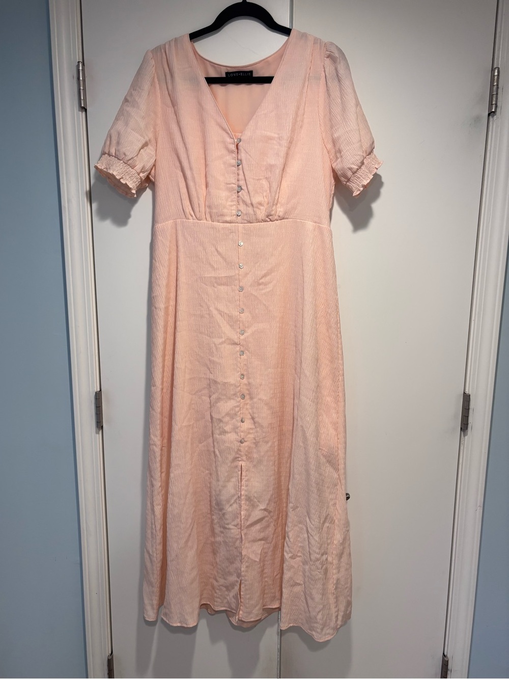 Light Peach Button-Front Midi Dress
